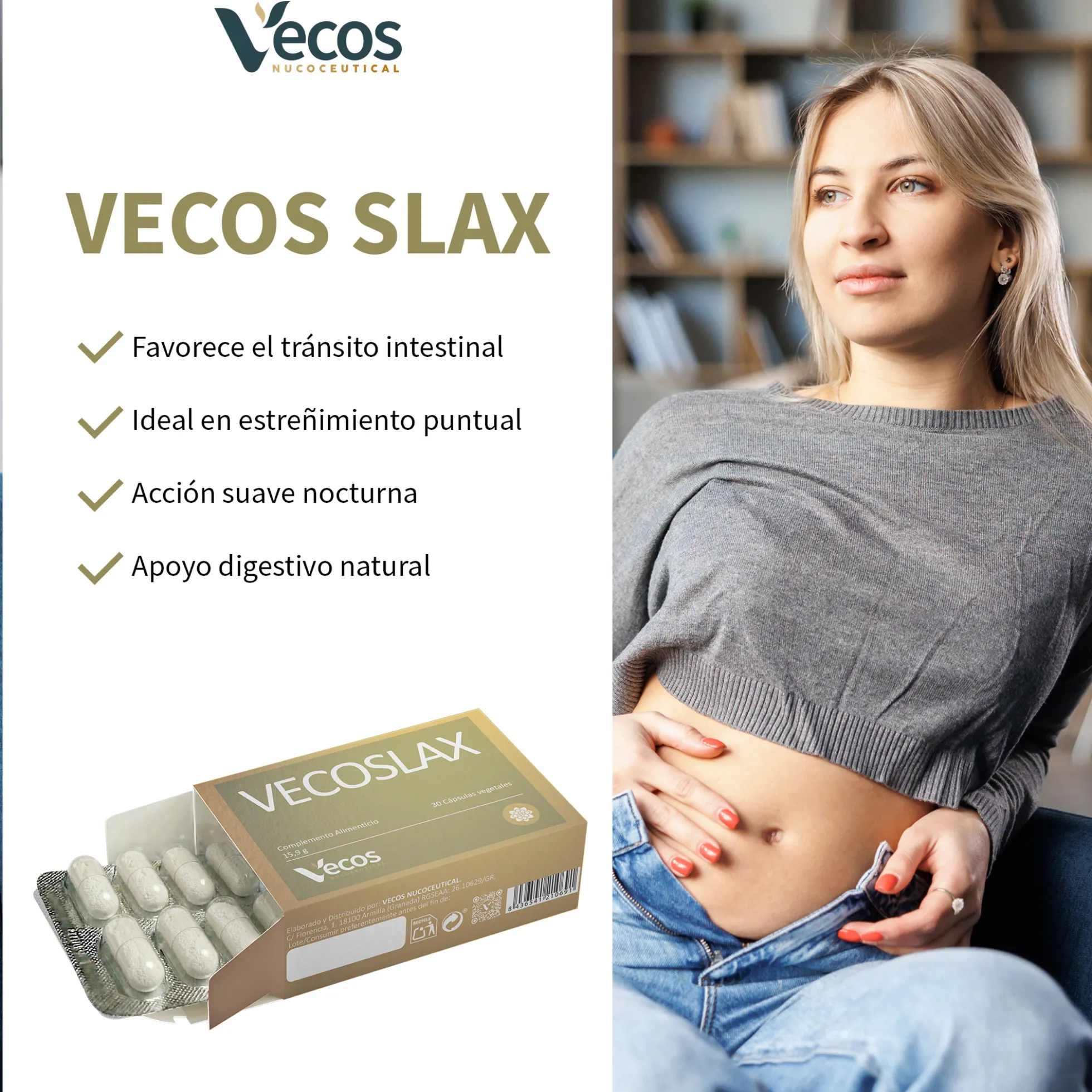 Vecoslax Vecos 30 Cápsulas | Regulación Del Tránsito Intestinal Y Alivio Del Estreñimiento Ocasional | Sen Y Frángula
