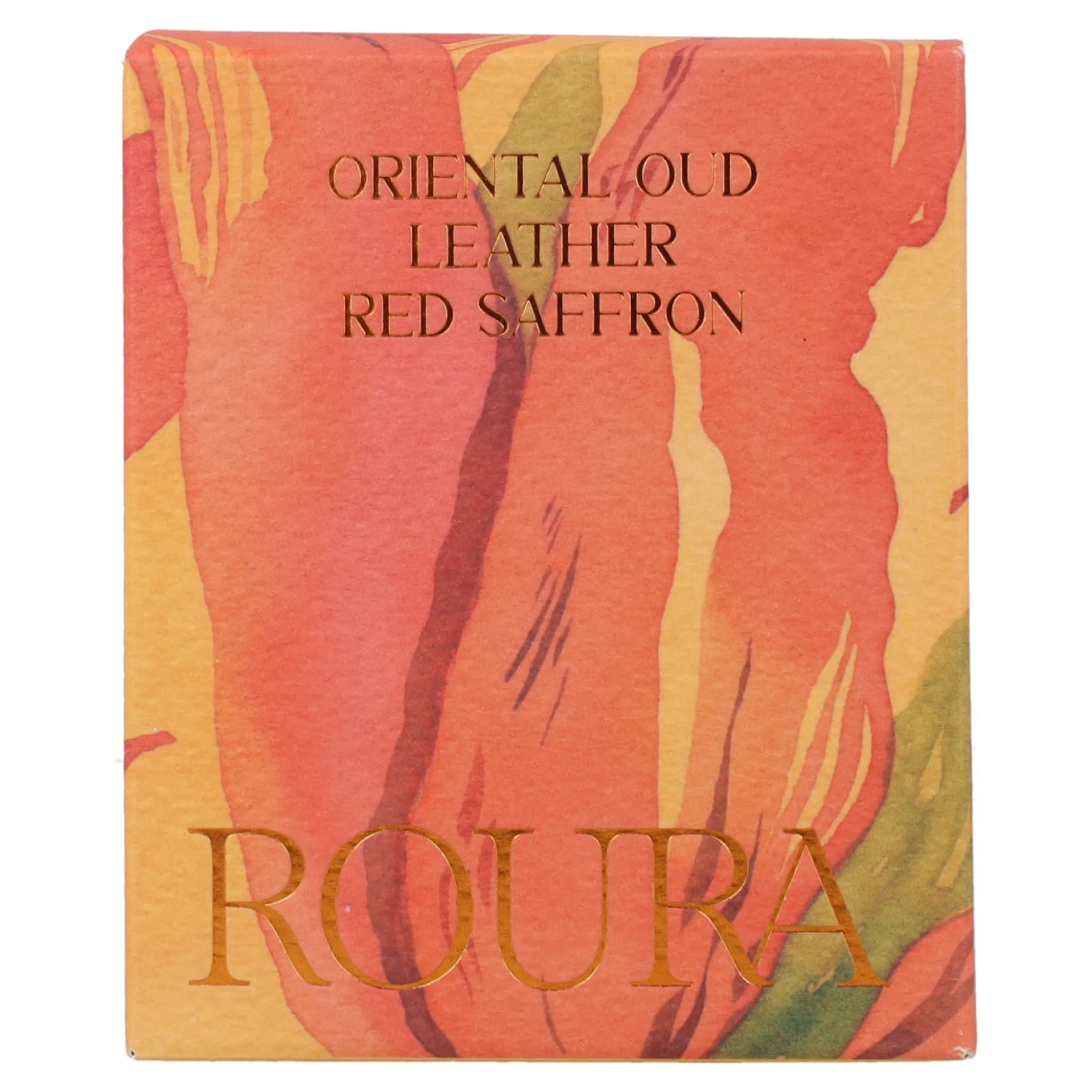 Vela perfumada Oriental Oud en vaso rayado naranja 9x8 cm Roura