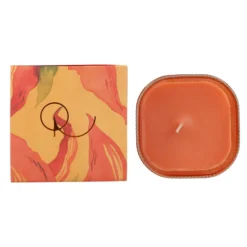 Vela perfumada Oriental Oud en vaso rayado naranja 9x8 cm Roura