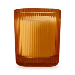 Vela perfumada vainilla y tonka en vaso rayado amarillo 9x8 cm Roura