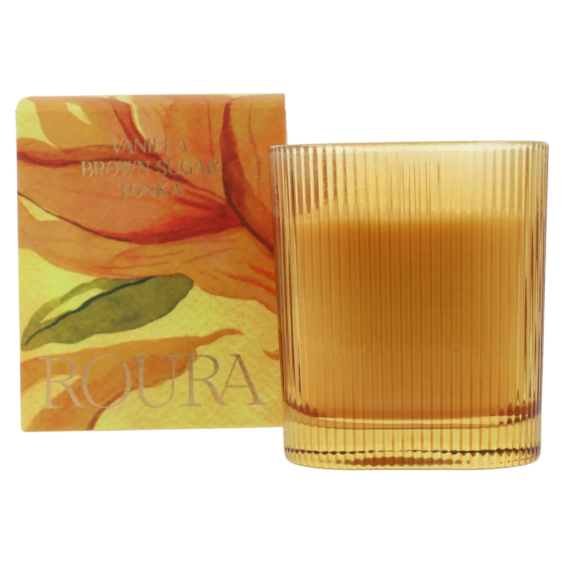 Vela perfumada vainilla y tonka en vaso rayado amarillo 9x8 cm Roura