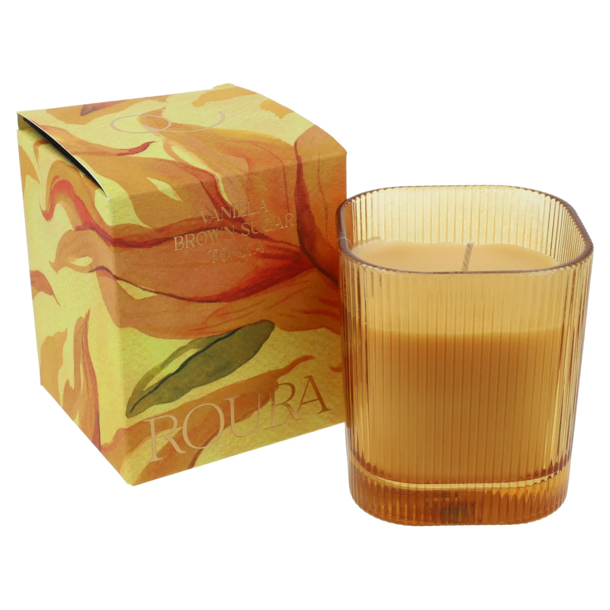Vela perfumada vainilla y tonka en vaso rayado amarillo 9x8 cm Roura