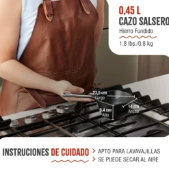 Victoria Cazo Cocina Inducción Hierro Fundido Esmaltado Salsero 0,4 L, Apto Barbacoa, Horno, Cast Iron, 34870, Negro