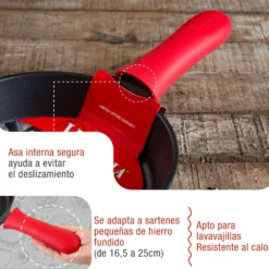 Victoria Funda Silicona Mango Protector Para Sartenes De Hierro Fundido Ø 16,5-20 Cm Resistente Al Calor, 35624, Rojo