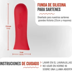 Victoria Funda Silicona Mango Protector Para Sartenes De Hierro Fundido Ø 25 - 30 Cm Resistente Al Calor, 35617, Rojo