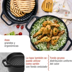 Victoria Horno Holandés Olla Inducción Hierro Fundido Esmaltado 27cm, Tapa - Sartén, 5,7l, Sin Ptfe, 39585, Negro