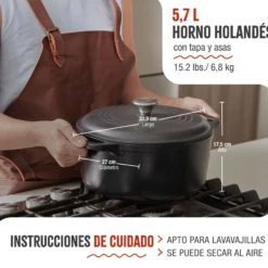 Victoria Horno Holandés Olla Inducción Hierro Fundido Esmaltado 27cm, Cocotte 5,7l, Sin Ptfe Ni Pfoa, 36355, Negro