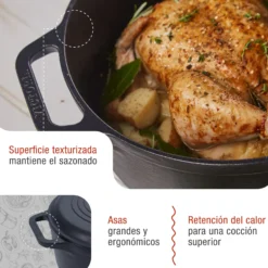 Victoria Horno Holandés Olla Inducción Hierro Fundido Esmaltado 27cm, Cocotte 5,7l, Sin Ptfe Ni Pfoa, 36355, Negro