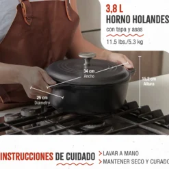 Victoria Horno Holandés Olla Inducción Hierro Fundido Curado 25cm, Cocotte 3,8l, Sin Ptfe Ni Pfoa, 32043, Negro