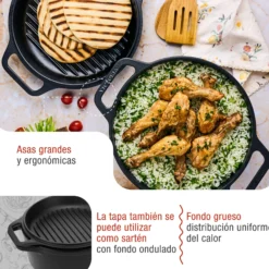 Victoria Horno Holandés Olla Inducción Hierro Fundido Curado 27cm, Tapa - Sartén, 5,7l, Sin Ptfe, 30940, Negro
