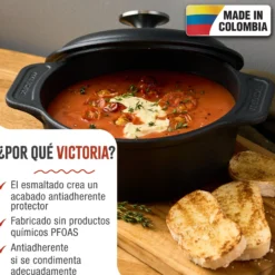 Victoria Horno Holandés Olla Inducción Hierro Fundido Esmaltado 20cm, Cocotte 1,9l, Sin Ptfe Ni Pfoa, 34894, Negro
