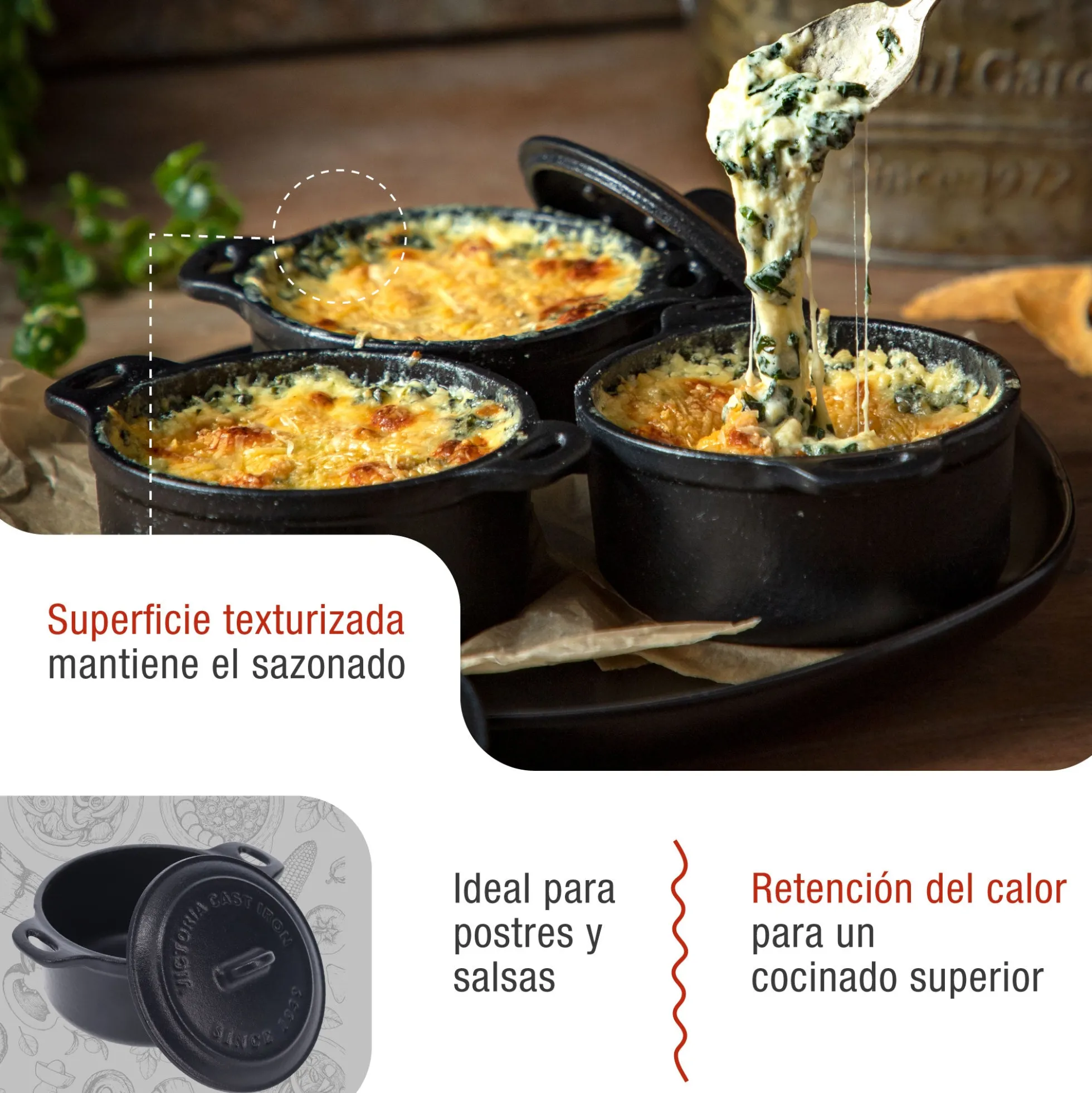 Victoria Mini Cocotte Inducción Hierro Fundido Esmaltado 10cm, 0,3 L, 1-2 Raciones, Sin Ptfe Ni Pfoa, 39202, Negro