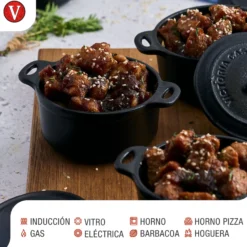 Victoria Mini Cocotte Inducción Hierro Fundido Esmaltado 10cm, 0,3 L, 1-2 Raciones, Sin Ptfe Ni Pfoa, 39202, Negro