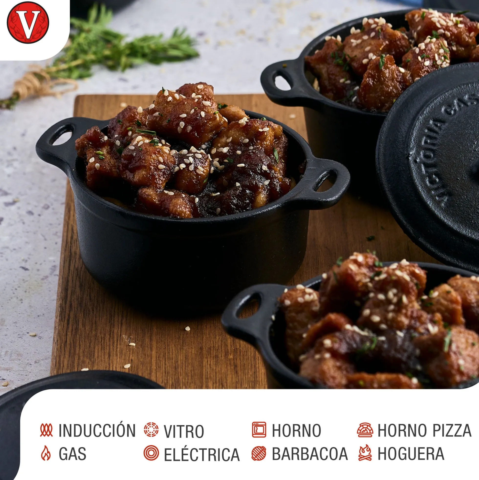 Victoria Mini Cocotte Inducción Hierro Fundido Esmaltado 10cm, 0,3 L, 1-2 Raciones, Sin Ptfe Ni Pfoa, 39202, Negro