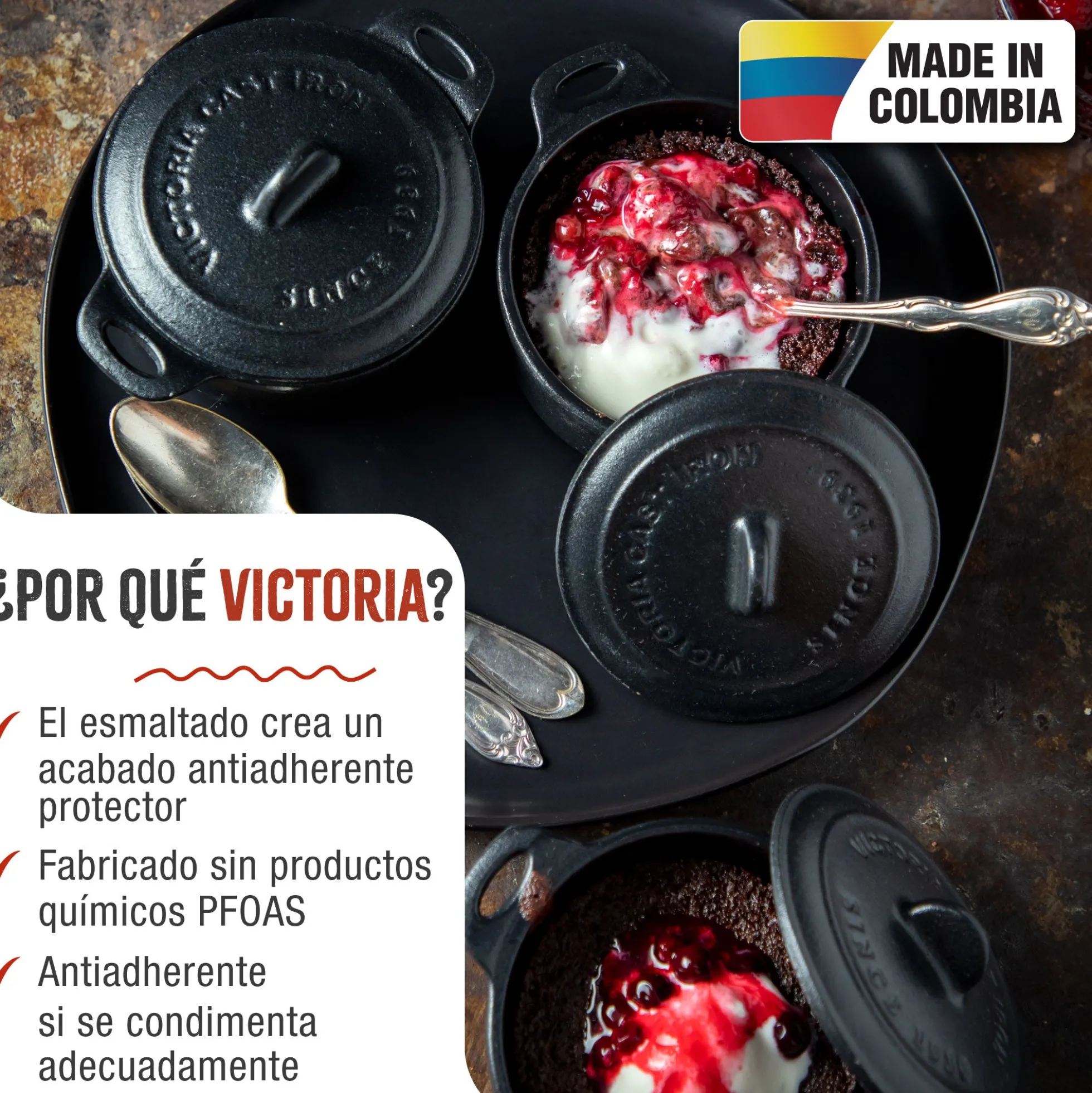 Victoria Mini Cocotte Inducción Hierro Fundido Esmaltado 10cm, 0,3 L, 1-2 Raciones, Sin Ptfe Ni Pfoa, 39202, Negro