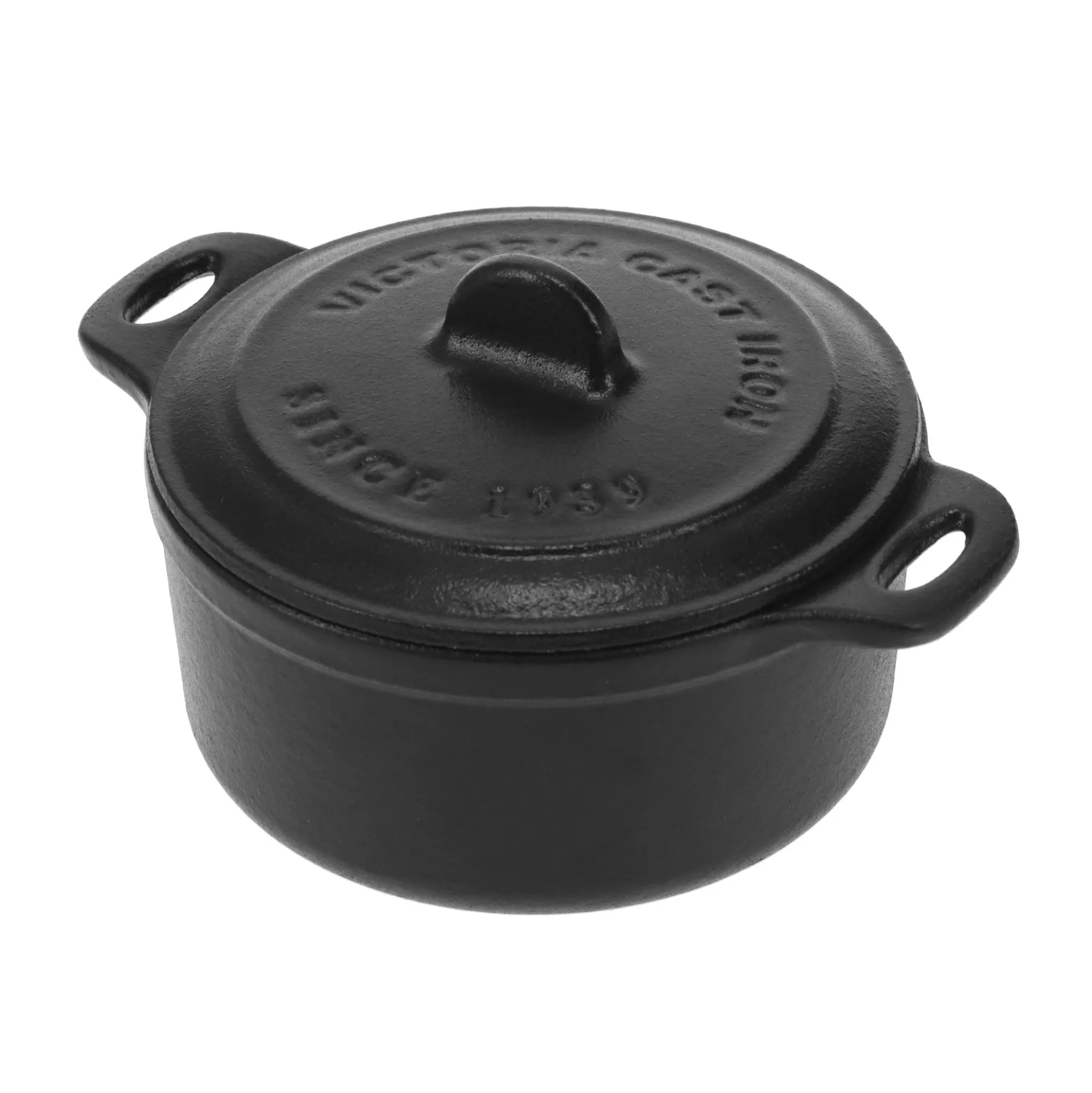 Victoria Mini Cocotte Inducción Hierro Fundido Esmaltado 10cm, 0,3 L, 1-2 Raciones, Sin Ptfe Ni Pfoa, 39202, Negro