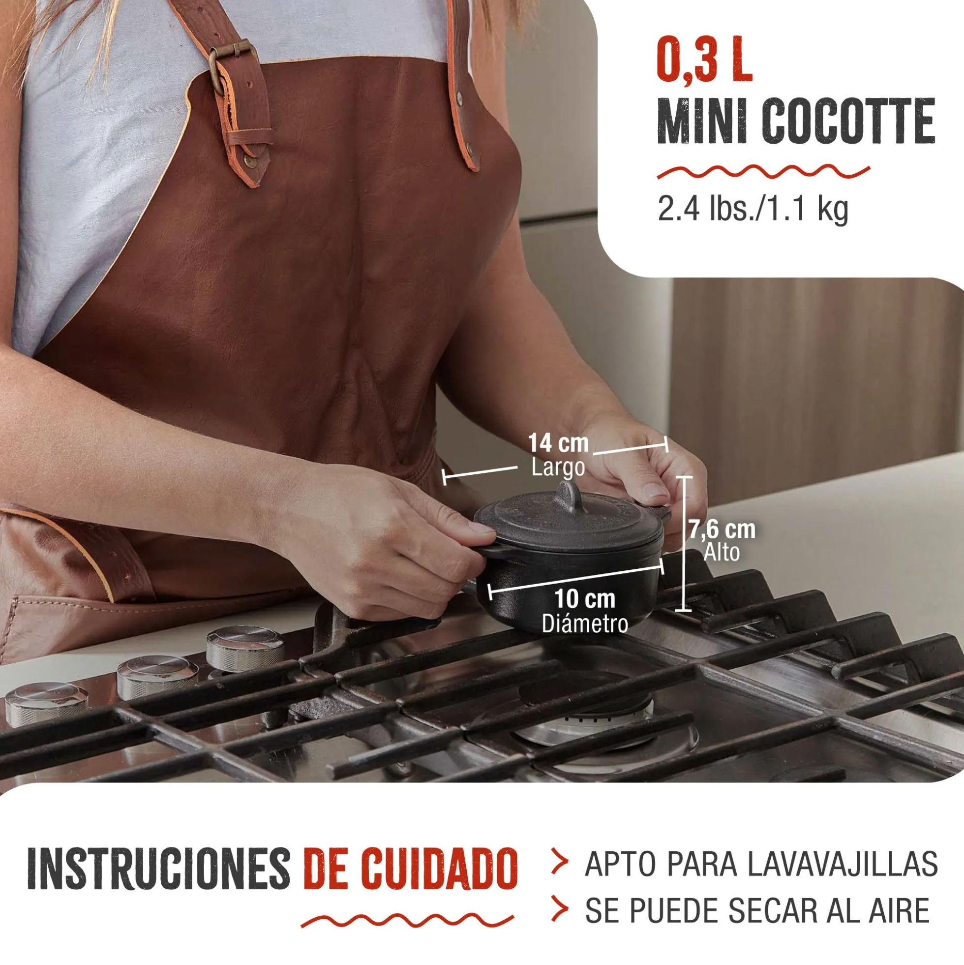 Victoria Mini Cocotte Inducción Hierro Fundido Esmaltado 10cm, 0,3 L, 1-2 Raciones, Sin Ptfe Ni Pfoa, 39202, Negro