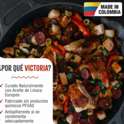 Victoria Paellera Hierro Fundido Curado Inducción 33cm, Apta Fuego, Barbacoa, Horno Cast Iron Skillet, 37574, Negro
