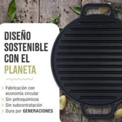 Victoria Plancha Cocina Hierro Fundido Esmaltado Parrilla Reversible 32cm, Fuego Barbacoa Sin Ptfe, 38007, Negro