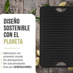 Victoria Plancha Cocina Hierro Fundido Esmaltado Parrilla Reversible 50x35cm, Fuego Barbacoa Sin Ptfe, 34184, Negro
