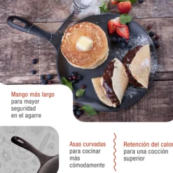 Victoria Plancha Cocina Inducción Comal Hierro Fundido Curado Para Pizza, Tortillas 26,6cm Fuego, Barbacoa, 32999