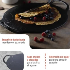 Victoria Plancha Cocina Para Pizza Hierro Fundido Curado Inducción, Sartén 38cm, Fuego, Barbacoa, Horno, 34474, Negro