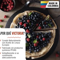 Victoria Plancha Cocina Para Pizza Hierro Fundido Curado Inducción, Sartén 38cm, Fuego, Barbacoa, Horno, 34474, Negro