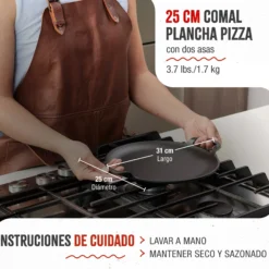 Victoria Plancha Cocina Para Pizza Hierro Fundido Curado Inducción, Sartén 25cm, Fuego, Barbacoa, Horno, 31800, Negro