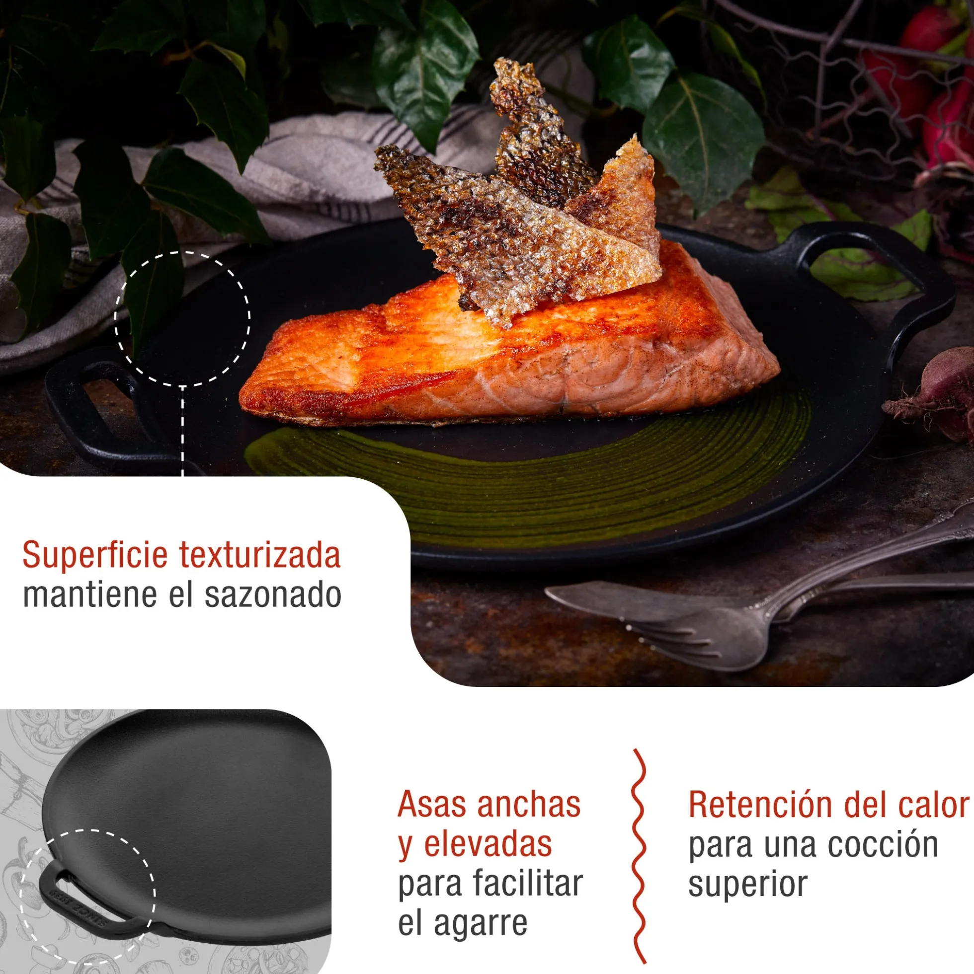Victoria Plancha Cocina Para Pizza Hierro Fundido Curado Inducción, Sartén 25cm, Fuego, Barbacoa, Horno, 31800, Negro