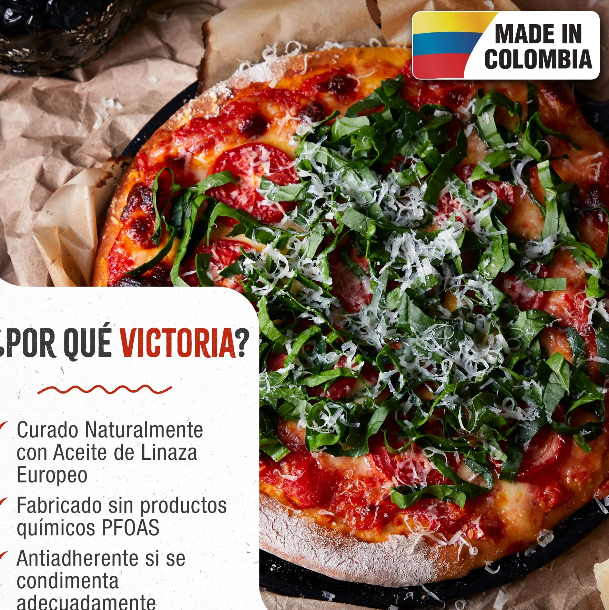 Victoria Plancha Cocina Para Pizza Hierro Fundido Curado Inducción, Sartén 25cm, Fuego, Barbacoa, Horno, 31800, Negro