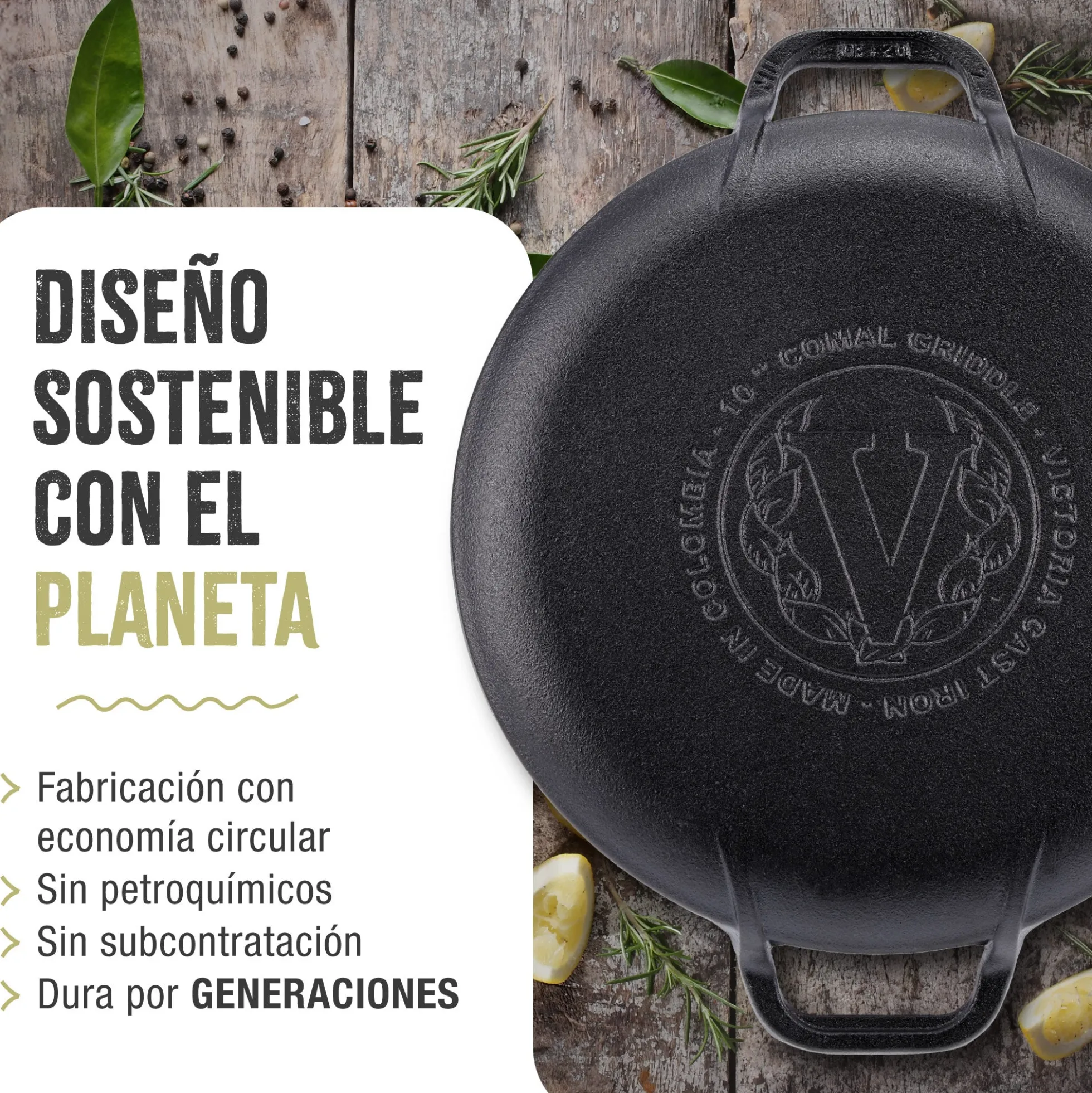 Victoria Plancha Cocina Para Pizza Hierro Fundido Curado Inducción, Sartén 25cm, Fuego, Barbacoa, Horno, 31800, Negro