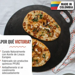 Victoria Plancha Inducción Hierro Fundido Curado, Budare 38cm Pizza, Crepes Para Fuego, Barbacoa, Horno, 34573, Negro