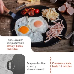 Victoria Plancha Inducción Hierro Fundido Curado, Budare 38cm Pizza, Crepes Para Fuego, Barbacoa, Horno, 34573, Negro