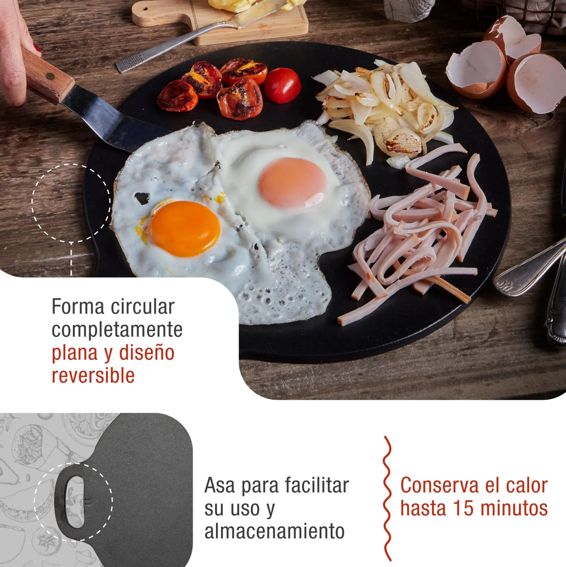 Victoria Plancha Inducción Hierro Fundido Curado, Budare 38cm Pizza, Crepes Para Fuego, Barbacoa, Horno, 34573, Negro