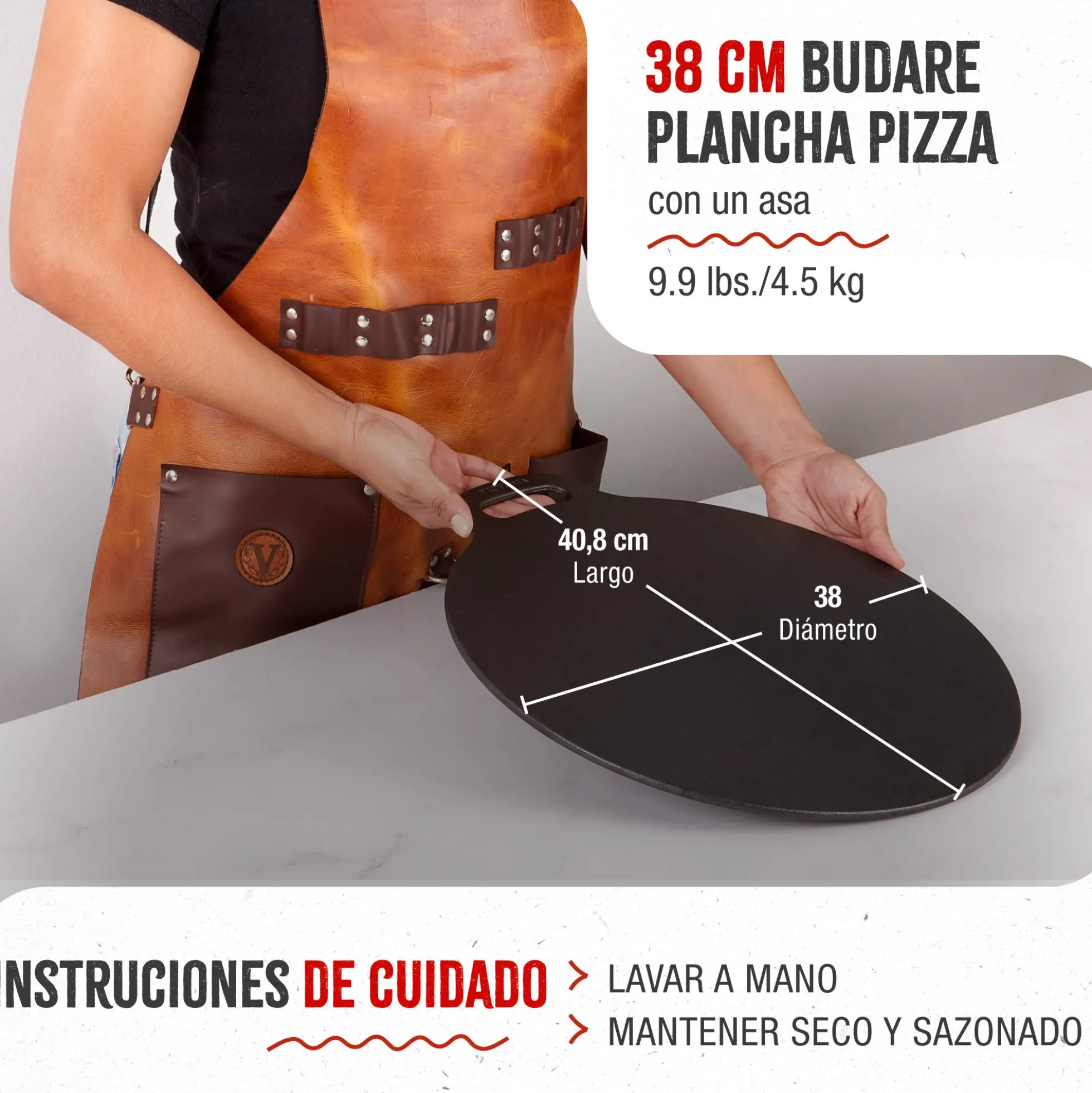 Victoria Plancha Inducción Hierro Fundido Curado, Budare 38cm Pizza, Crepes Para Fuego, Barbacoa, Horno, 34573, Negro