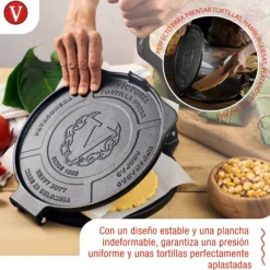 Victoria Prensa Tortillera Para Tortillas Mexicanas Hierro Fundido Hd Curado 25cm, Pataconera Colombiana, 39318, Negro