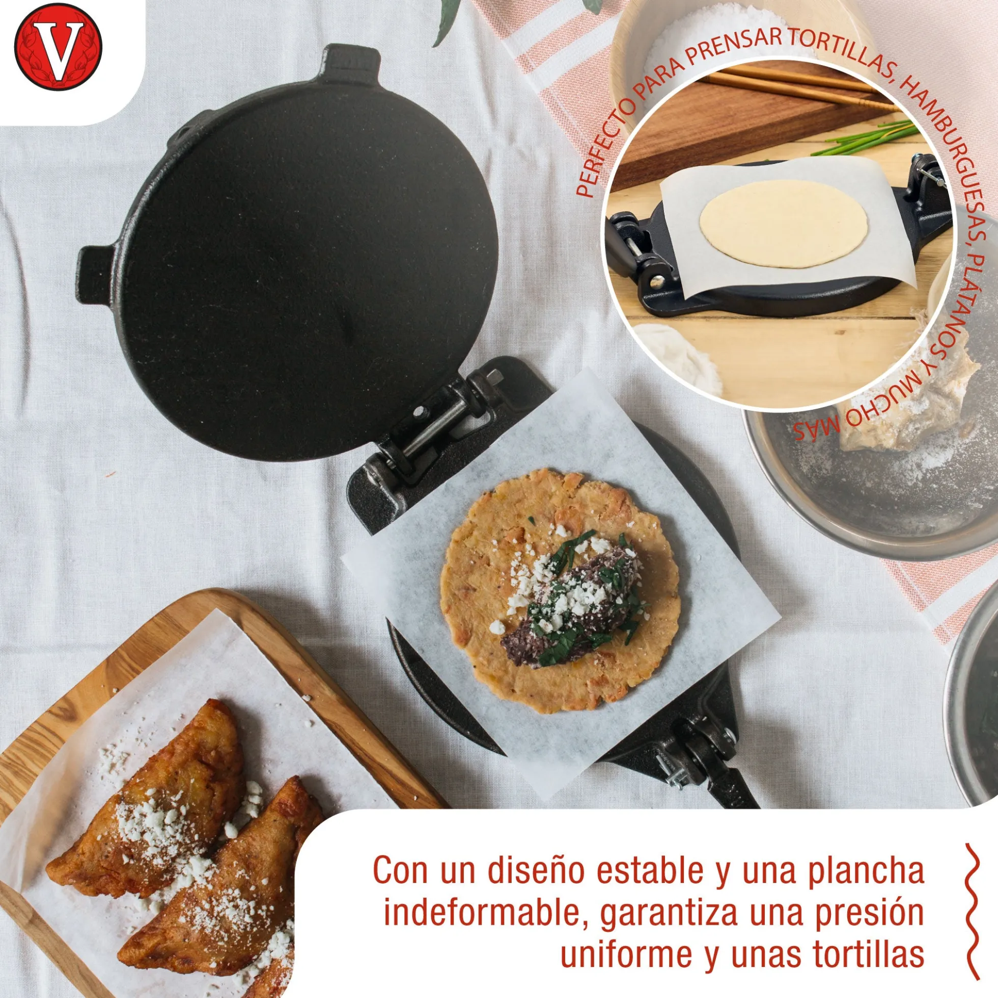 Victoria Prensa Tortillera Para Tortillas Mexicanas Hierro Fundido Curado 16,5cm, Pataconera Colombiana, 30551, Negro