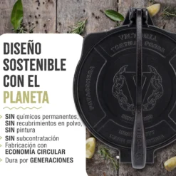 Victoria Prensa Tortillera Para Tortillas Mexicanas Hierro Fundido Hd Curado 20cm, Pataconera Colombiana, 34214, Negro