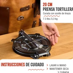 Victoria Prensa Tortillera Para Tortillas Mexicanas Hierro Fundido Hd Curado 20cm, Pataconera Colombiana, 34214, Negro