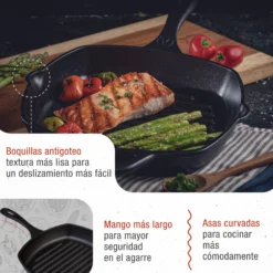 Victoria Sartén Grill Hierro Fundido Curado Inducción 25x25cm, Apta Fuego, Barbacoa, Cast Iron Skillet, 38571, Negro