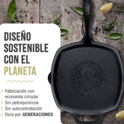 Victoria Sartén Grill Hierro Fundido Curado Inducción 25x25cm, Apta Fuego, Barbacoa, Cast Iron Skillet, 38571, Negro