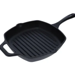 Victoria Sartén Grill Hierro Fundido Curado Inducción 25x25cm, Apta Fuego, Barbacoa, Cast Iron Skillet, 38571, Negro