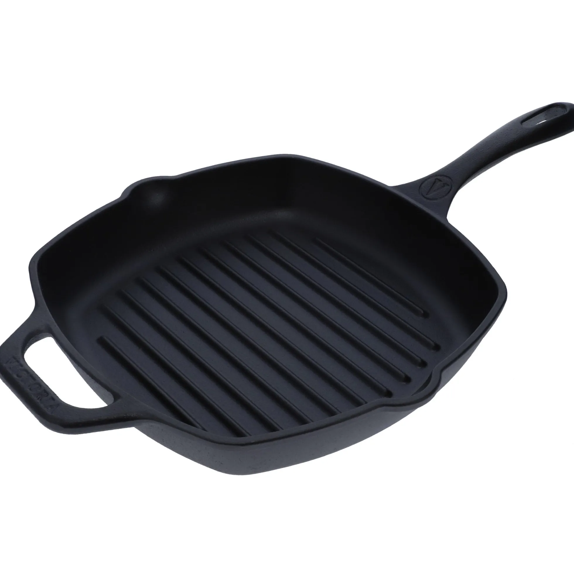 Victoria Sartén Grill Hierro Fundido Curado Inducción 25x25cm, Apta Fuego, Barbacoa, Cast Iron Skillet, 38571, Negro