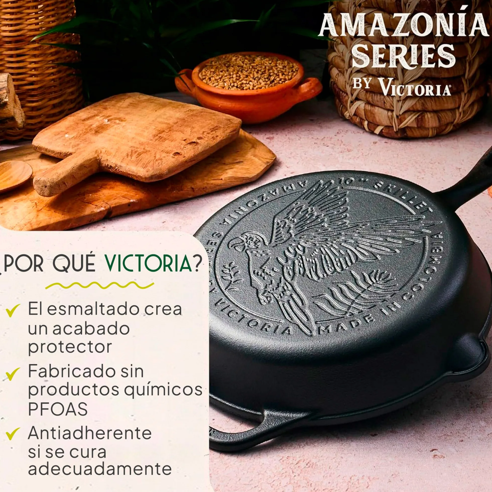 Victoria Sartén Hierro Fundido Esmaltado Amazonía Guacamaya Inducción 25cm