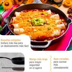 Victoria Sartén Hierro Fundido Curado Diseño Catrina Inducción 25cm Apta Fuego, Horno Cast Iron Skillet, Catrina, Negro