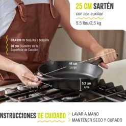 Victoria Sartén Hierro Fundido Curado Diseño Catrina Inducción 25cm Apta Fuego, Horno Cast Iron Skillet, Catrina, Negro