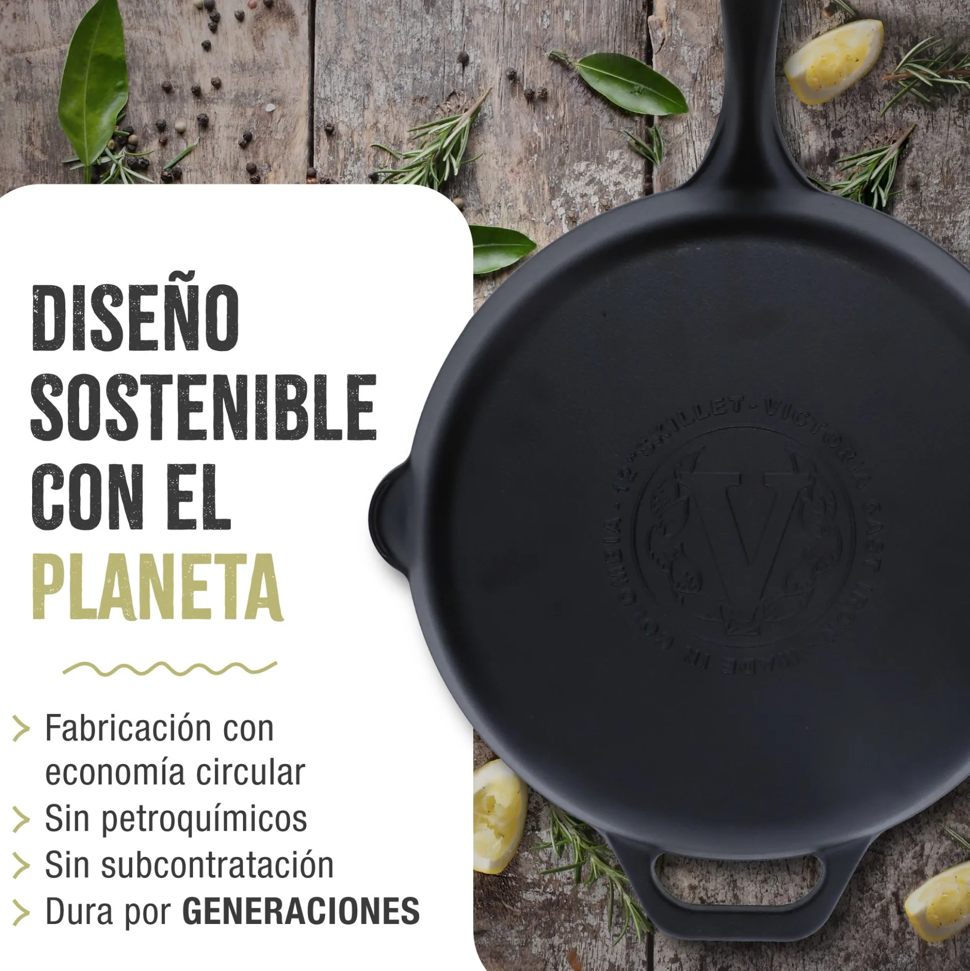 Victoria Sartén Hierro Fundido Esmaltado Inducción 30cm, Apta Fuego, Barbacoa, Horno Cast Iron Skillet, 33644, Negro