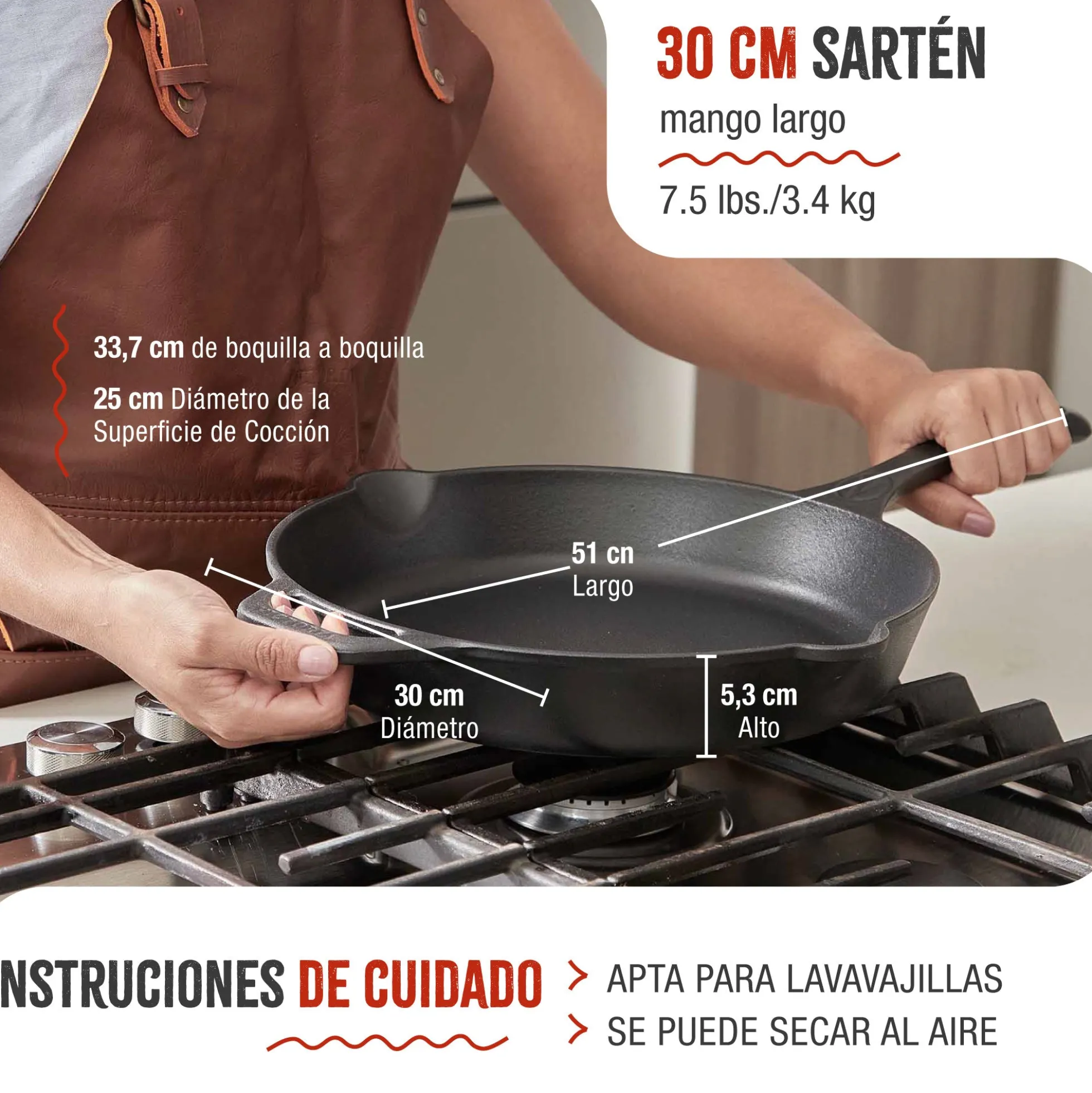 Victoria Sartén Hierro Fundido Esmaltado Inducción 30cm, Apta Fuego, Barbacoa, Horno Cast Iron Skillet, 33644, Negro