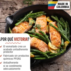 Victoria Sartén Hierro Fundido Esmaltado Inducción 30cm, Apta Fuego, Barbacoa, Horno Cast Iron Skillet, 33644, Negro