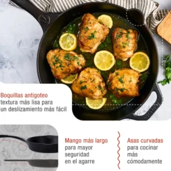 Victoria Sartén Hierro Fundido Esmaltado Inducción 30cm, Apta Fuego, Barbacoa, Horno Cast Iron Skillet, 33644, Negro